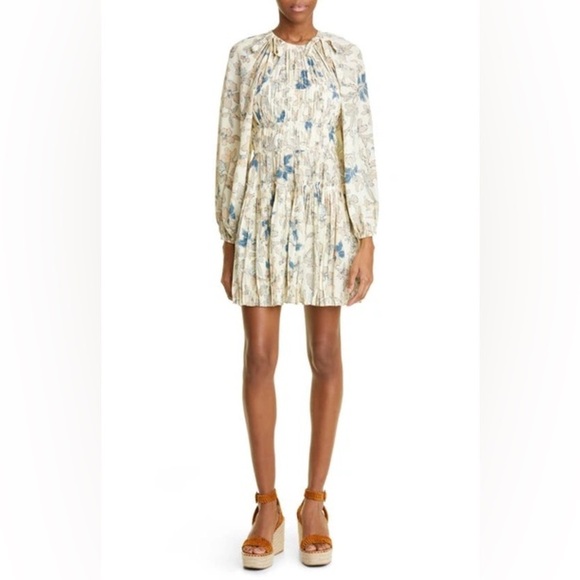 ULLA JOHNSON Sefia tiered printed silk-crepe mini dress NWT - Picture 4 of 7
